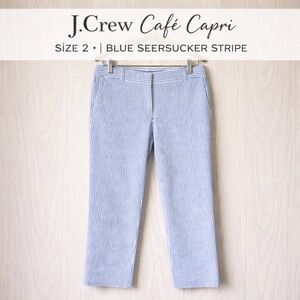 J.Crew Café Capri Blue Seersucker Stripe Pants Size 2 EUC